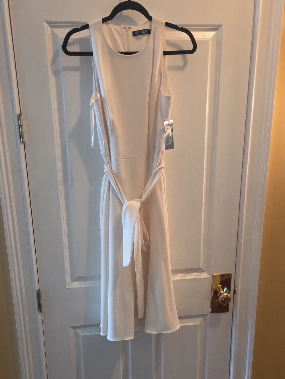 Lauren Ralph Lauren Cream Sleeveless Tie-Waist Midi Dress